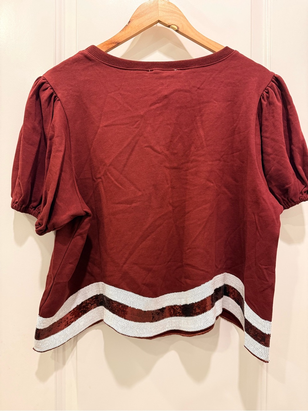 Peach Love California Maroon Puff-Sleeve Sequin Football Tee - Picture 5 of 11